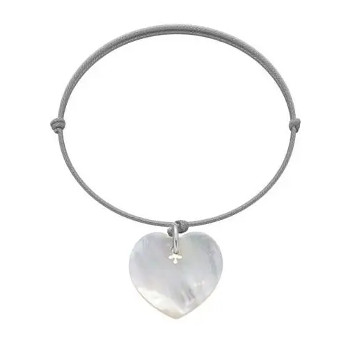 Bransoletka z sercem z masy perłowej na cienkim jasnoszarym sznurku