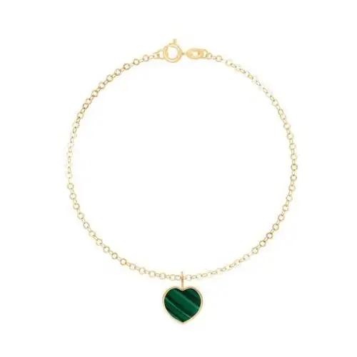 Bransoletka ze złota próby 585 z zawieszką serce z zielonego malachitu, kolor zielony