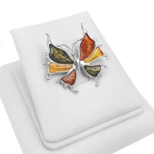 Broszka Motylek biżuteria z bursztynem Srebro 925