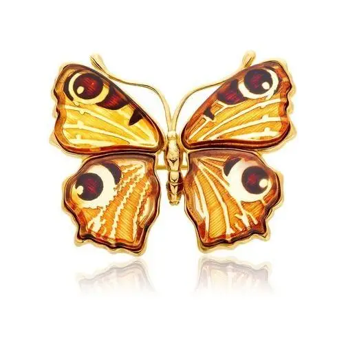Broszka srebrna pozłacana motyl z bursztynem Big Butterfly Love, kolor pomarańczowy