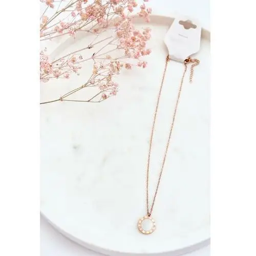 Butosklep Damski naszyjnik łańcuszek z białym kołem różowe złoto