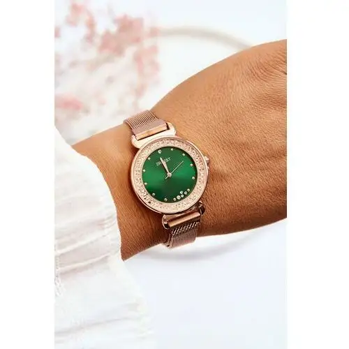 Butosklep Damski zegarek z zieloną tarczą ernest różowe złoto