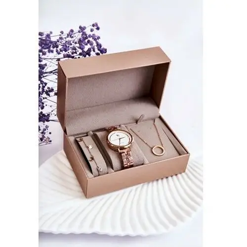 Zestaw zegarek bransoletka i łańcuszek gg luxe różowe złoto Butosklep