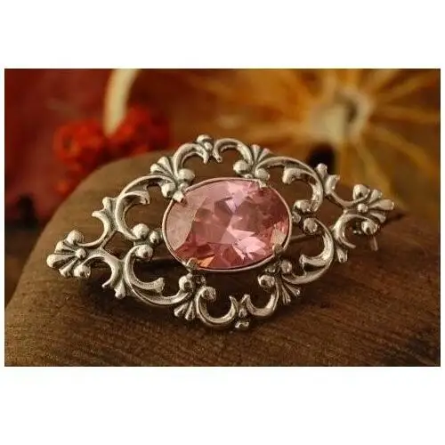Campo - srebrna broszka z różowym kryształem, kolor różowy