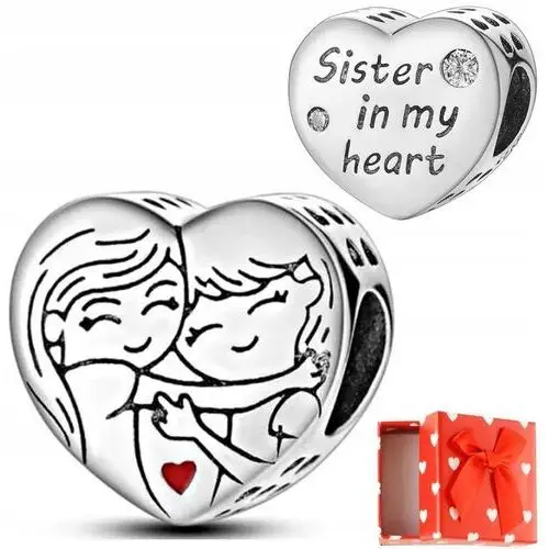 Charms serce dla siostry grawer Sister in my heart s925 Pudełko