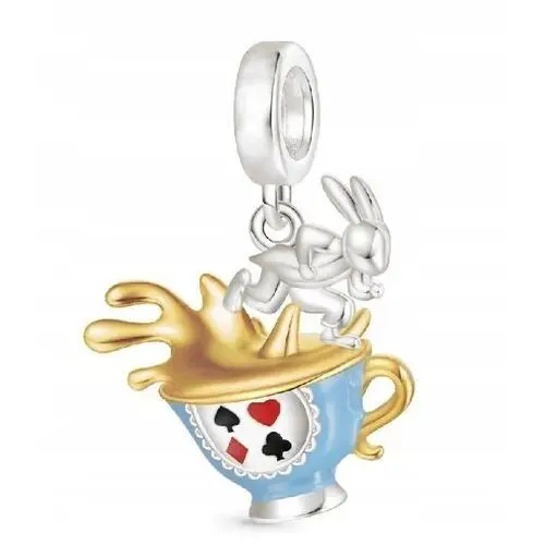 Charms srebrny Disney Alicja w Krainie Czarów królik imbryk srebro 925, kolor szary