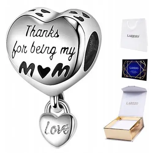 Charms Srebrny Dziekuję Mamo Serce Serduszko Mom Mother Love Srebro 925, kolor szary