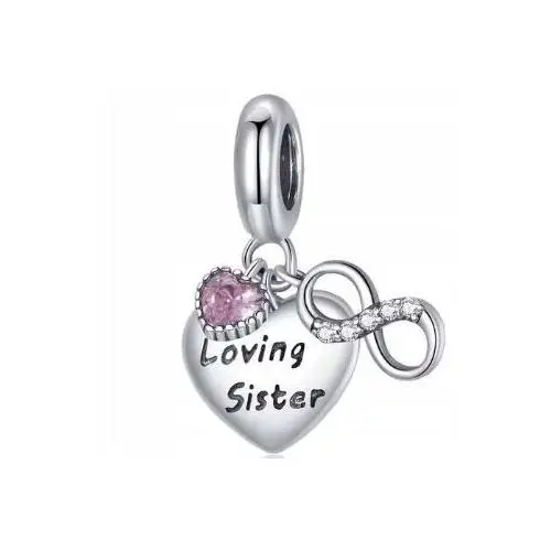 Charms srebrny nieskończoność loving sister siostra siostro Srebro 925, kolor szary