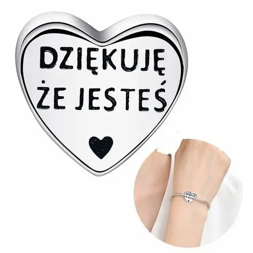 Charms Zawieszka Srebrna Beads Srebro Próba 925 Serce Dziękuję