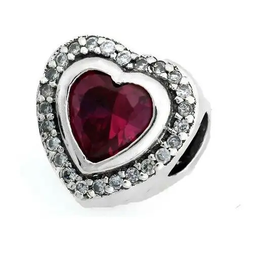 Srebrny charms serce z czerwonym kamieniem beads do bransoletki, SZA_1283A_925