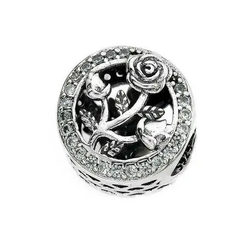 Srebrny charms z cyrkoniami z różą do bransoletki, SZA_2162_925