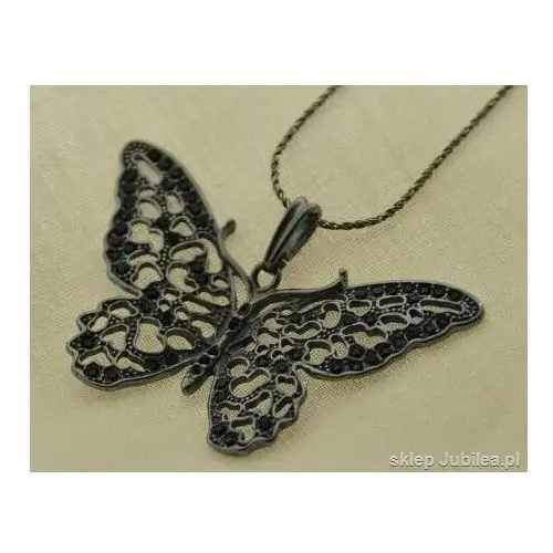 Czarny motyl - srebrny wisior z onyksami, kolor czarny