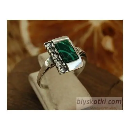 DEGLI - srebrny pierścionek malachit z kryształkami, kolor szary