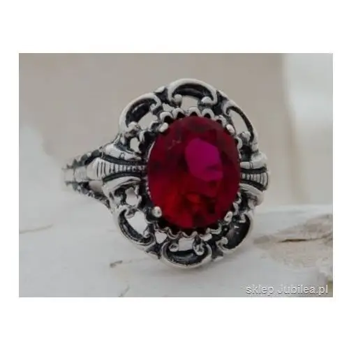 Duży srebrny pierścień z rubinem - LAS VEGAS, kolor czerwony