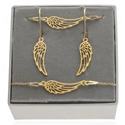 Duży złoty komplet biżuterii ze skrzydełkiem skrzydło skrzydła Celebrytka