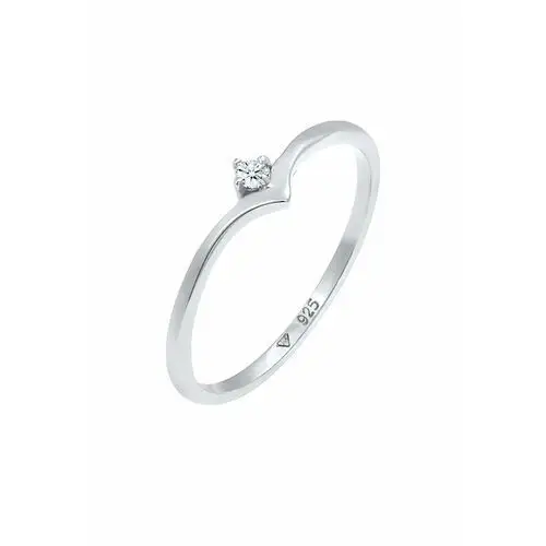 Elli DIAMONDS Pierścień Dames Solitaire V-vorm Elegant met Diamant (0,03 ct.) in 925 Sterling Zilver ring 1.0 pieces