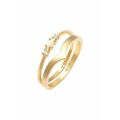 Elli pierścień zestaw damski marquise v shape z syntetycznym opalem i cyrkonią w pozłacanym na różowo srebrze 925 sterling silver ring 1.0 pieces Elli