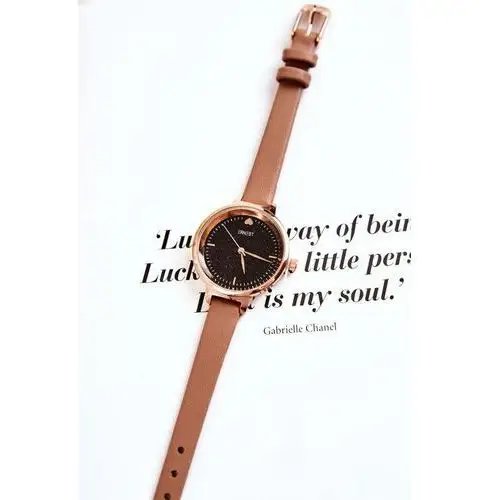 Damski zegarek na cienkim pasku ciemnobeżowy Ernest