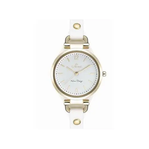 Modny damski zegarek z pozłacaną kopertą biała tarcza złote wskazówki
