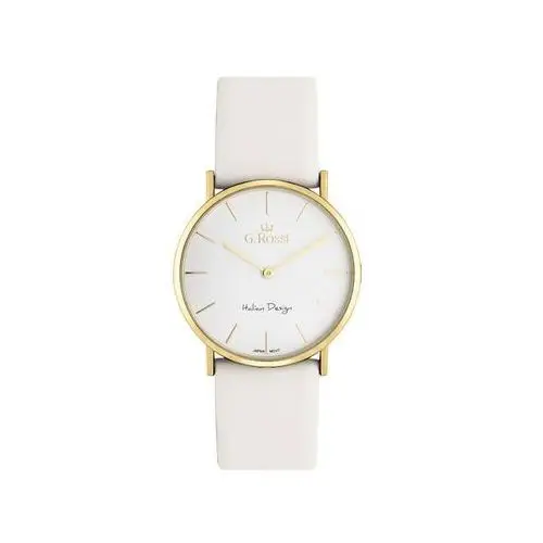 Piękny damski zegarek z pozłacaną kopertą biała tarcza złote wskazówki