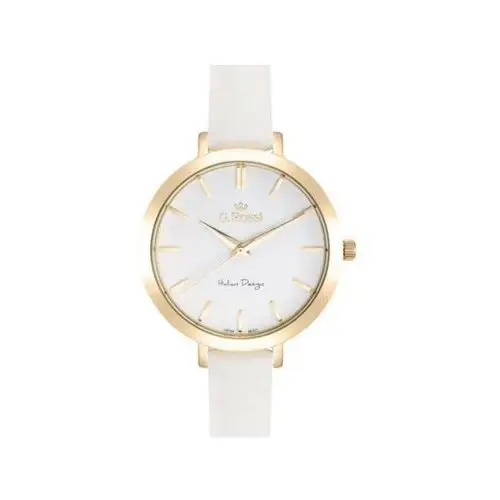 Zegarek damski ze złotymi elementami białą tarczą na białym pasku G. rossi