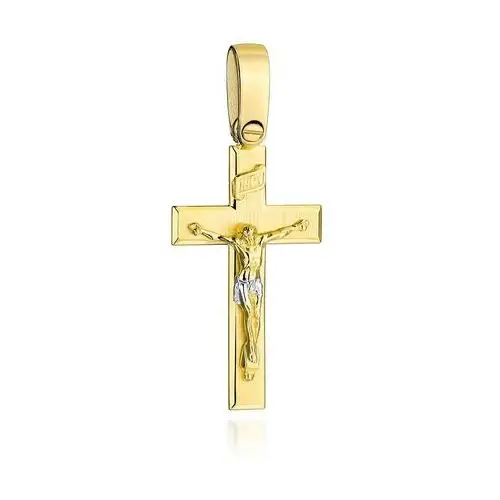 Krzyż złoty satynowy z ukrzyżowanym Jezusem
