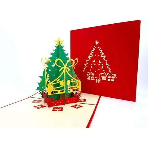 Kartka świąteczna 3D, Choinka z prezentami, Boże Narodzenie