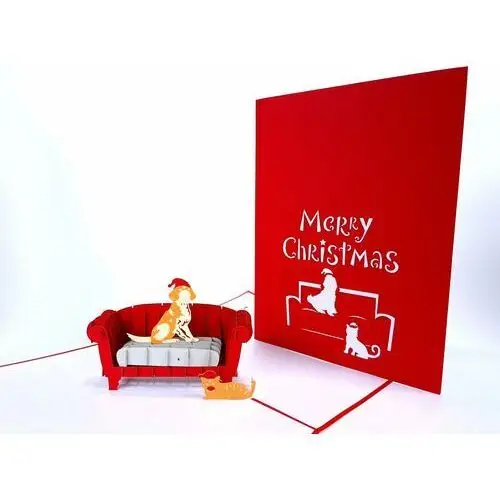 Kartka świąteczna 3D, Pies i Kot Świąteczny, Boże Narodzenie