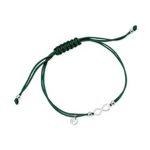 Hippie - biżuteria yes Bransoletka srebrna na zielonym sznurku - nieskończoność - hippie