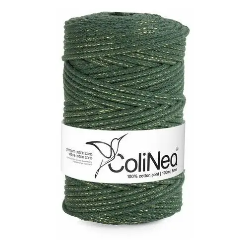 Inny producent Colinea/sznurek bawełniany z bawełnianym rdzeniem, pleciony, 5mm, 100m, butelkowa zieleń ze złotą nitką