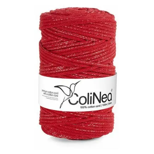 Inny producent Colinea/sznurek bawełniany z bawełnianym rdzeniem, pleciony, 5mm, 100m, czerwony ze srebrną nitką