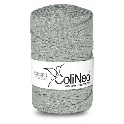 Inny producent Colinea/sznurek bawełniany z bawełnianym rdzeniem, pleciony, 5mm, 100m, szary + srebrna nić