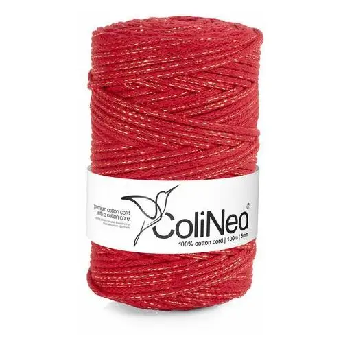 Inny producent Colinea/sznurek bawełniany z bawełnianym rdzeniem, pleciony, 5mm, 100m, czerwony ze złotą nitką
