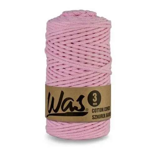 WAS/Sznurek bawełniany z poliestrowym rdzeniem, pleciony, 3mm, 100m, różowy