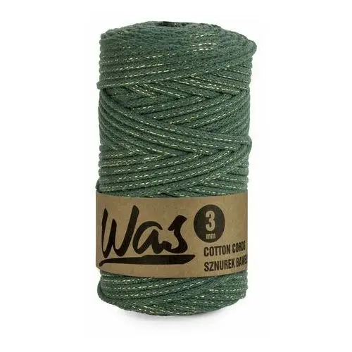 Inny producent Was/sznurek bawełniany z poliestrowym rdzeniem, pleciony, 3mm, 100m, butelkowa zieleń ze złotą nitką