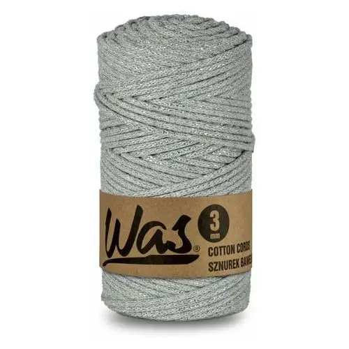 Inny producent Was/sznurek bawełniany z poliestrowym rdzeniem, pleciony, 3mm, 100m, szary ze srebrną nitką