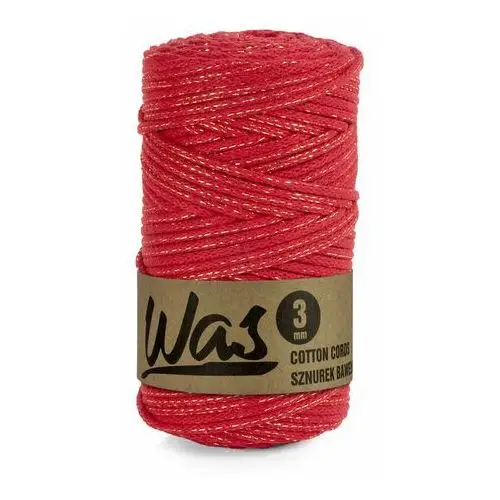 Inny producent Was/sznurek bawełniany z poliestrowym rdzeniem, pleciony, 3mm, 100m, czerwony ze złotą nitką