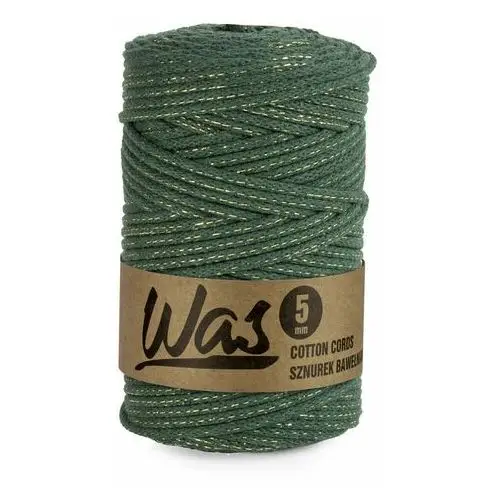 Inny producent Was/sznurek bawełniany z poliestrowym rdzeniem, pleciony, 5mm, 100m, butelkowa zieleń ze złotą nitką