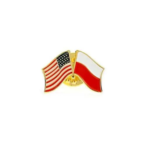 ZNACZEK FLAGA POLSKI I USA kolor czerwony kolor biały kolor niebieski gwiazda