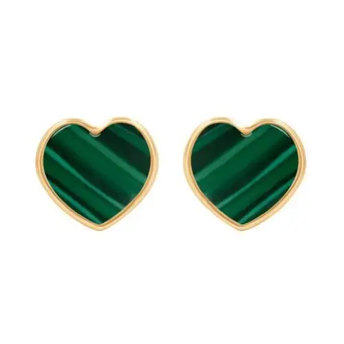 Kolczyki serca z zielonego malachitu w ramce ze złota próby 585, kolor zielony