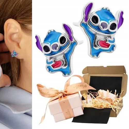 Kolczyki srebrne 925 z emalią Stich Disney dla małej damy