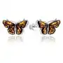 Kolczyki srebrne motyle z bursztynem Butterfly Rustle, kolor pomarańczowy Sklep