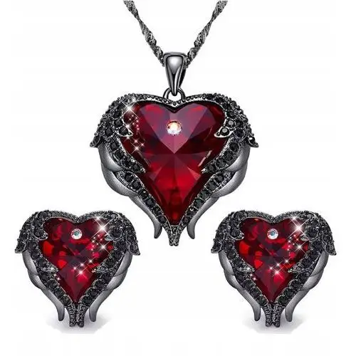Komplet Biżuterii Srebrnej 925 Serce Anioła Czarne, kolor czarny