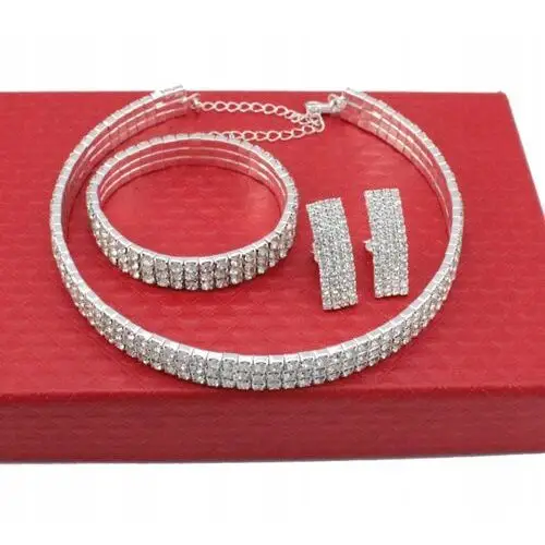 Komplet Biżuterii Srebrnej Z Cyrkoniami 3 Częściowy Choker Klipsy Premium, kolor szary
