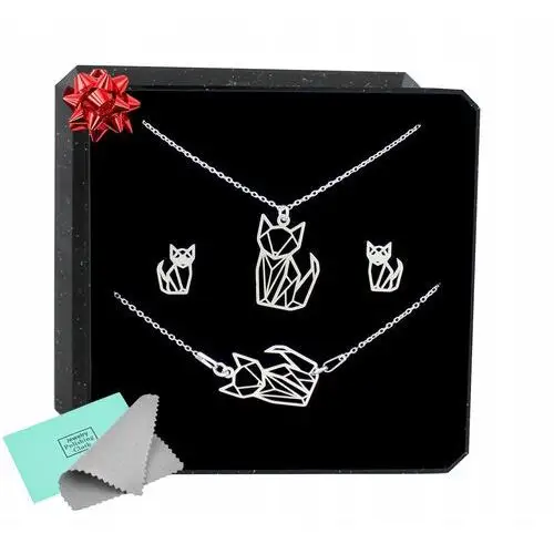 Komplet Biżuterii Srebrnej Z Kotkiem Koty Kotki Origami 925