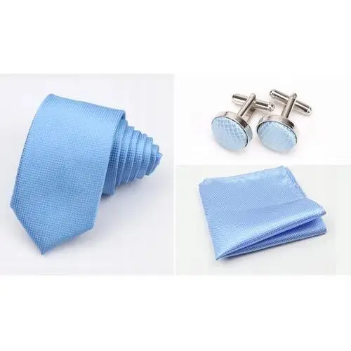 Krawat męski błękitny poszetka spinki, kolor niebieski