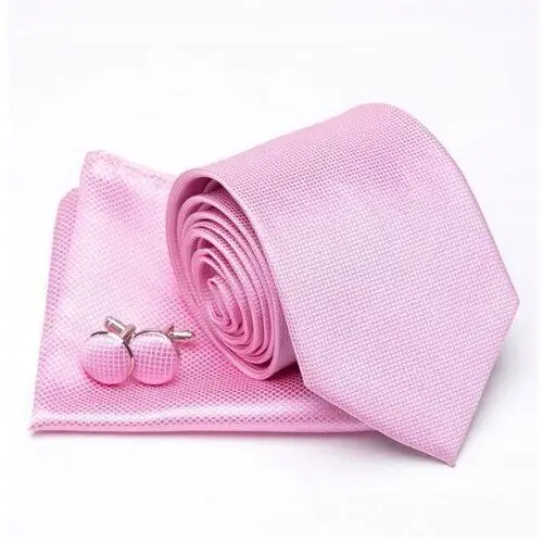 Krawat męski różowy Poszetka Spinki