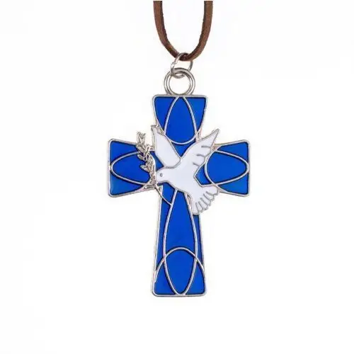 Krzyż Duch Święty z rzemykiem - 5,5cm (Blue), K3019B-2