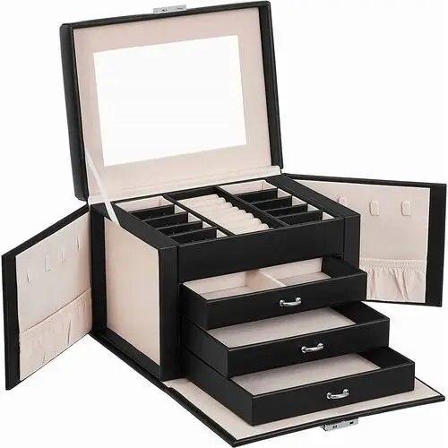 Kuferek szkatułka skrzynka organizer na biżuterię czarny