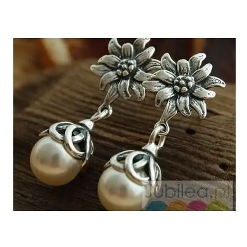 KWIATOWE PERŁOWE - srebrne kolczyki z perłami, kolor biały